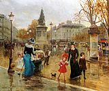 Famous Place Paintings - Une Place Animee a Paris